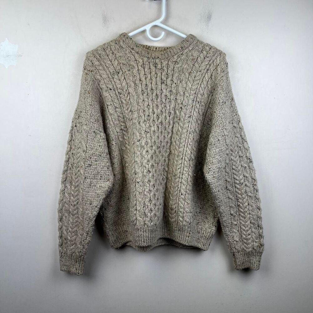 Vintage Carraig Donn Irish Fisherman Sweater Wool Cable Knit Size L